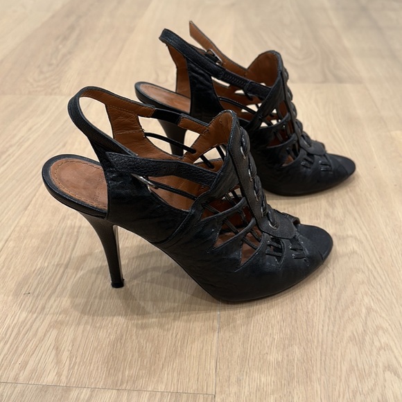 Givenchy black leather lace up peep toe slingback heel bootie size 38.5 - Picture 5 of 10